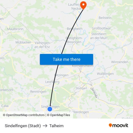 Sindelfingen (Stadt) to Talheim map