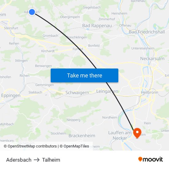 Adersbach to Talheim map