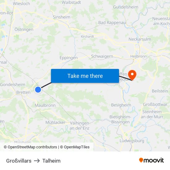 Großvillars to Talheim map