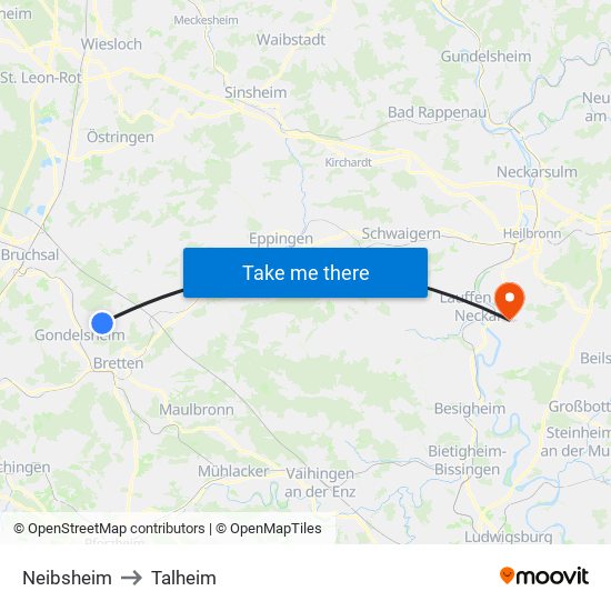 Neibsheim to Talheim map