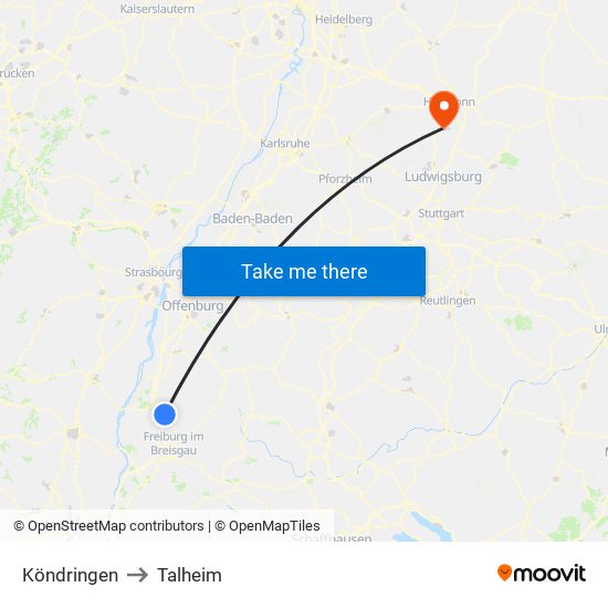 Köndringen to Talheim map
