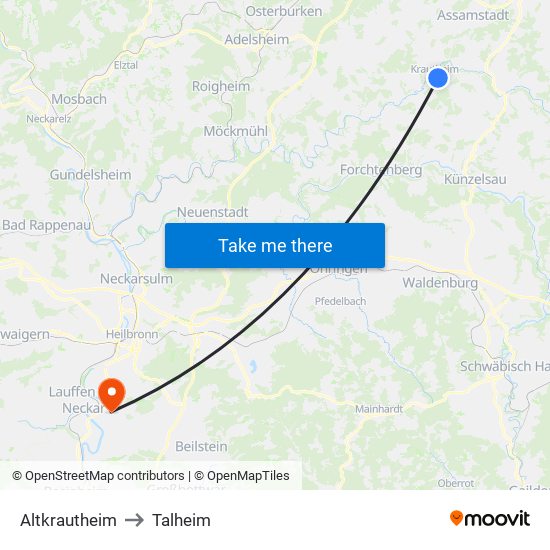 Altkrautheim to Talheim map