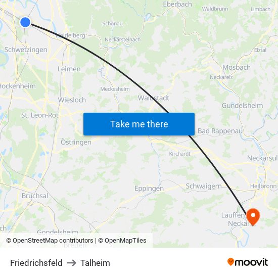 Friedrichsfeld to Talheim map