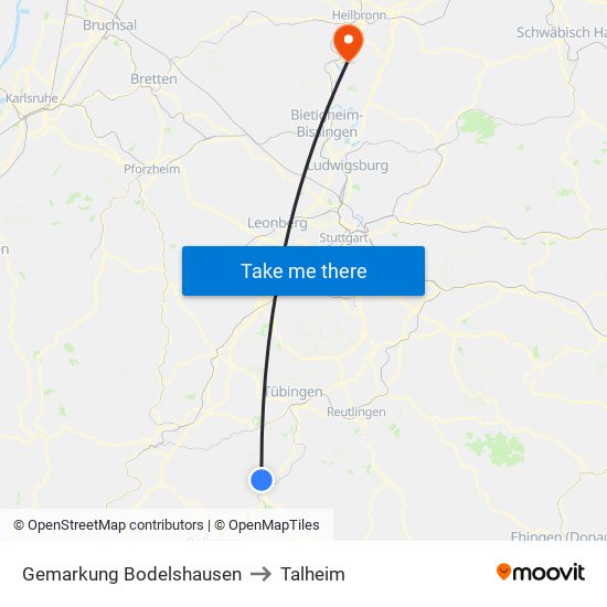 Gemarkung Bodelshausen to Talheim map