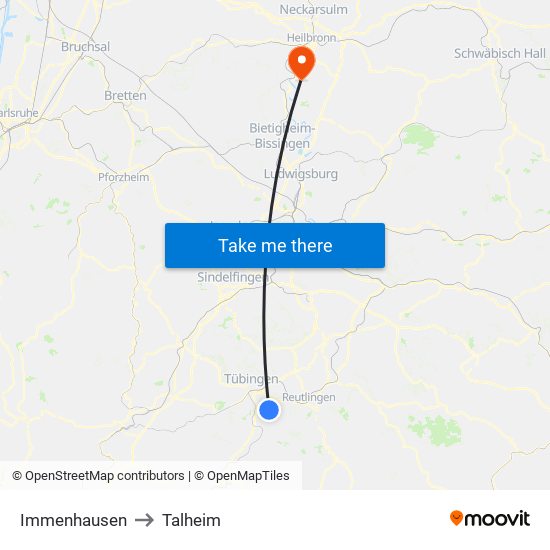 Immenhausen to Talheim map