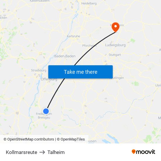 Kollmarsreute to Talheim map