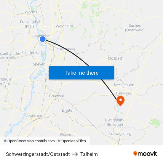 Schwetzingerstadt/Oststadt to Talheim map