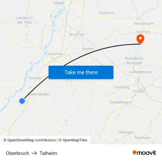 Oberbruch to Talheim map