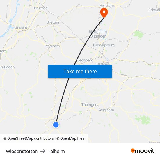 Wiesenstetten to Talheim map