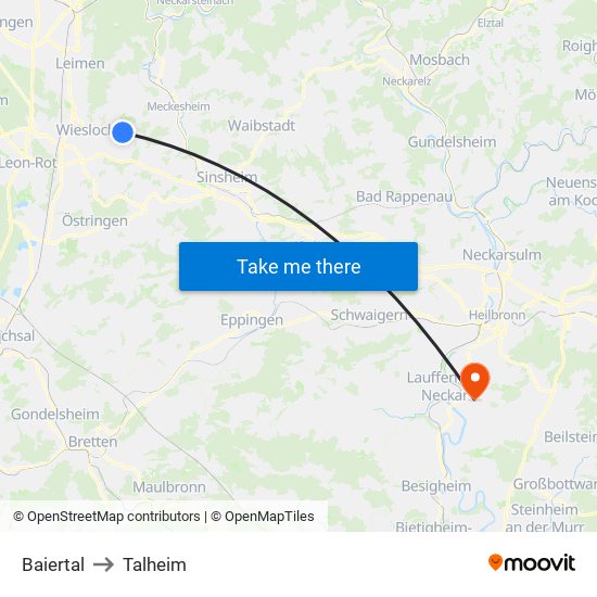 Baiertal to Talheim map