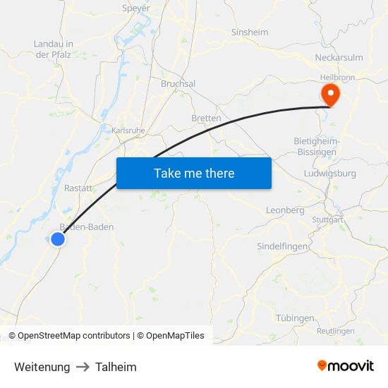 Weitenung to Talheim map
