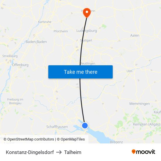 Konstanz-Dingelsdorf to Talheim map