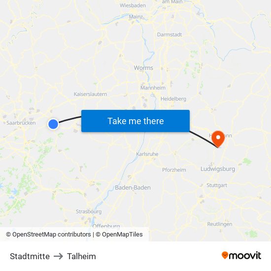 Stadtmitte to Talheim map