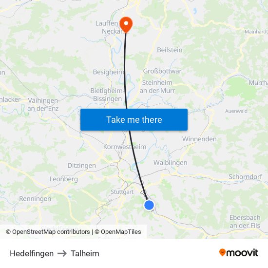 Hedelfingen to Talheim map