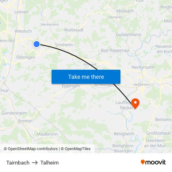 Tairnbach to Talheim map