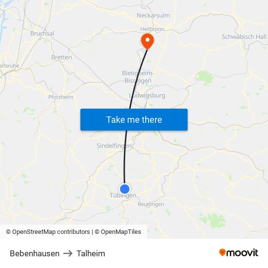 Bebenhausen to Talheim map