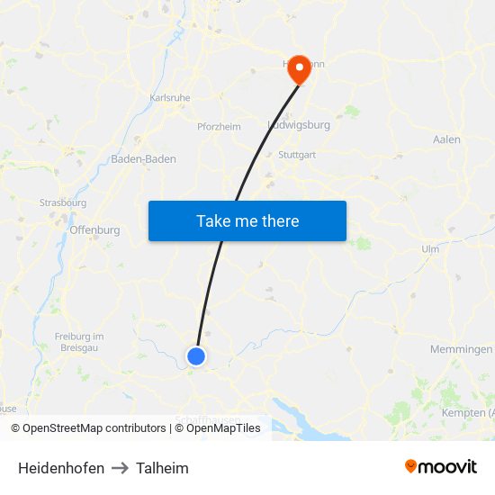 Heidenhofen to Talheim map
