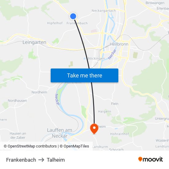 Frankenbach to Talheim map