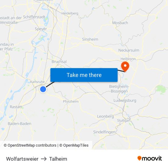 Wolfartsweier to Talheim map