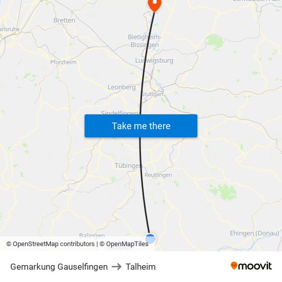 Gemarkung Gauselfingen to Talheim map