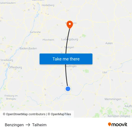 Benzingen to Talheim map