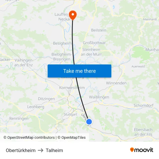 Obertürkheim to Talheim map