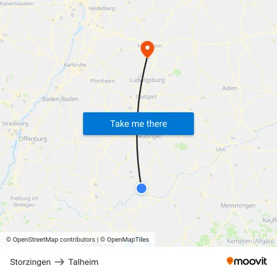 Storzingen to Talheim map
