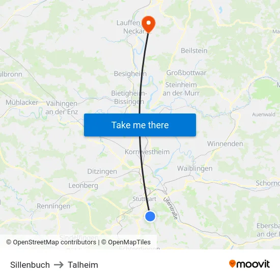 Sillenbuch to Talheim map