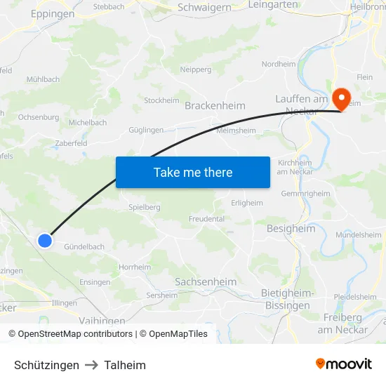 Schützingen to Talheim map
