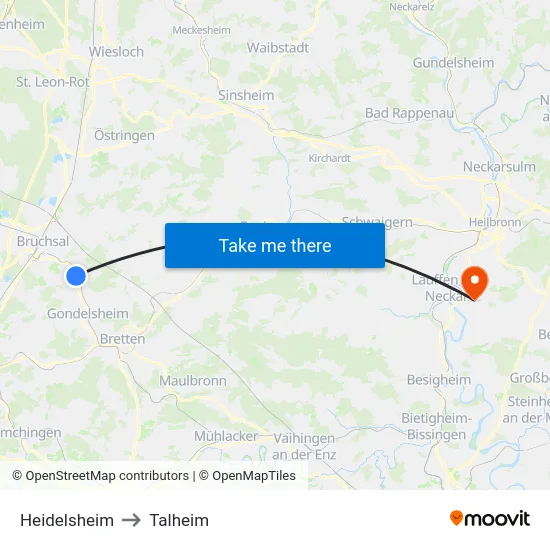 Heidelsheim to Talheim map