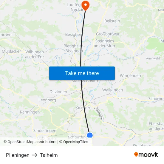 Plieningen to Talheim map