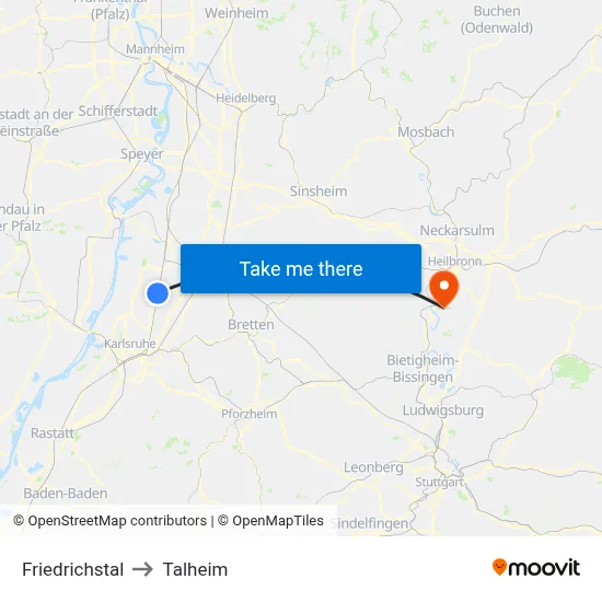 Friedrichstal to Talheim map