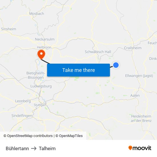 Bühlertann to Talheim map