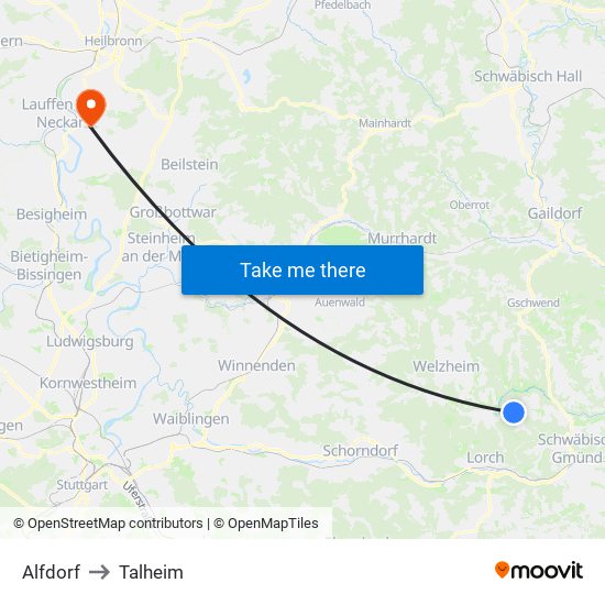 Alfdorf to Talheim map