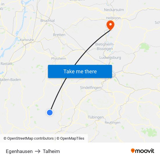 Egenhausen to Talheim map