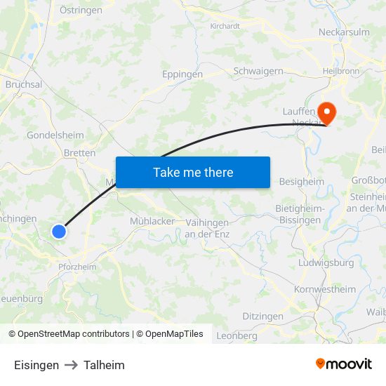 Eisingen to Talheim map