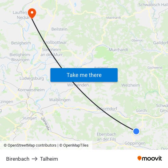 Birenbach to Talheim map