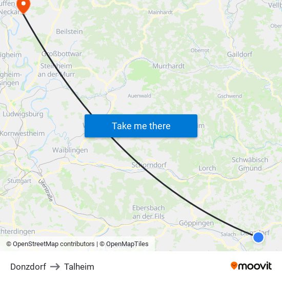 Donzdorf to Talheim map