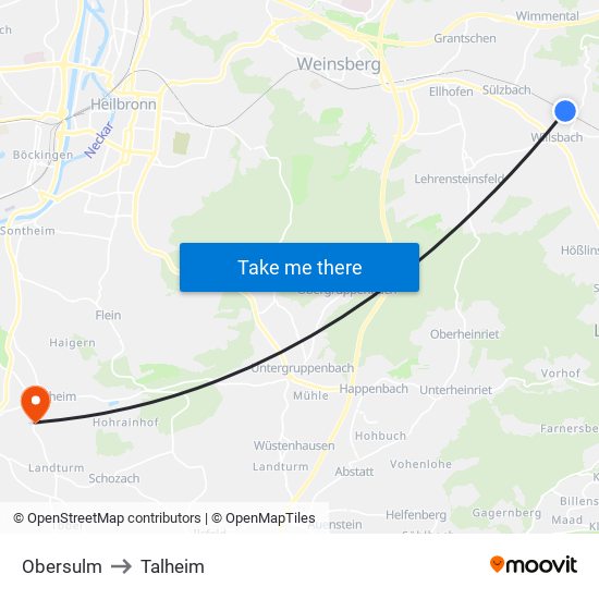 Obersulm to Talheim map