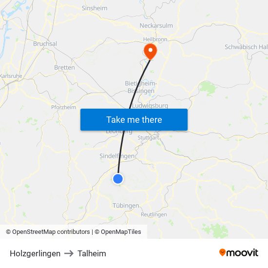 Holzgerlingen to Talheim map