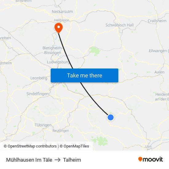 Mühlhausen Im Täle to Talheim map