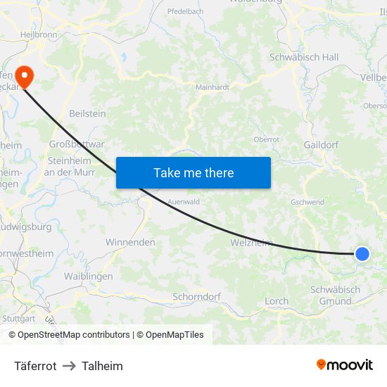 Täferrot to Talheim map