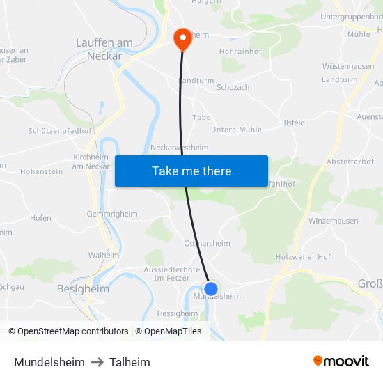 Mundelsheim to Talheim map