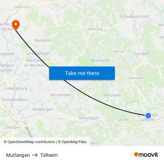 Mutlangen to Talheim map