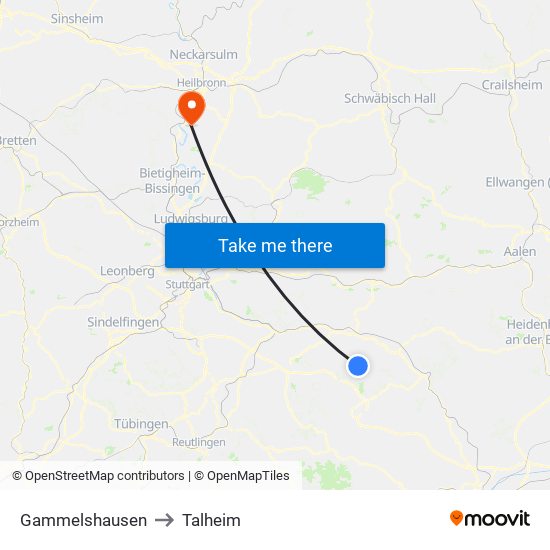 Gammelshausen to Talheim map