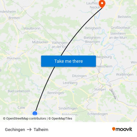 Gechingen to Talheim map