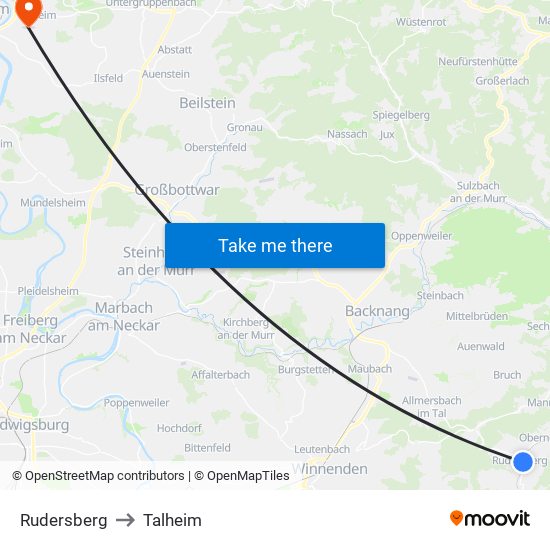 Rudersberg to Talheim map