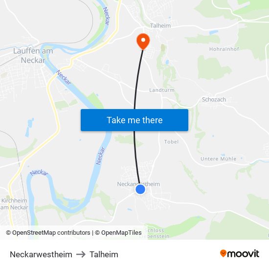 Neckarwestheim to Talheim map