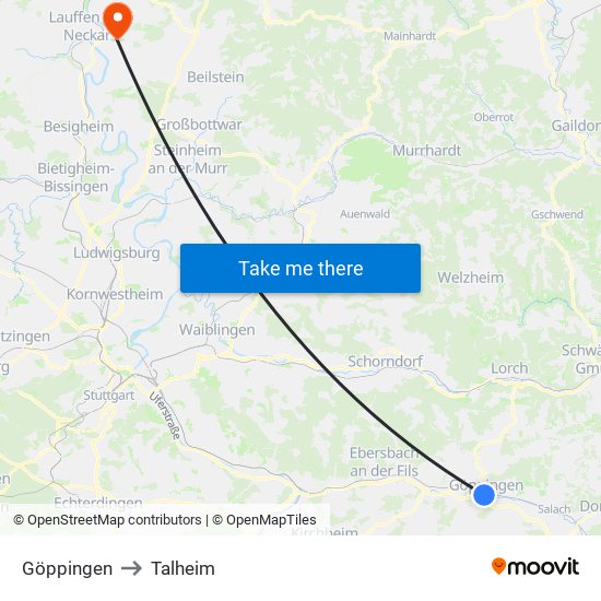Göppingen to Talheim map