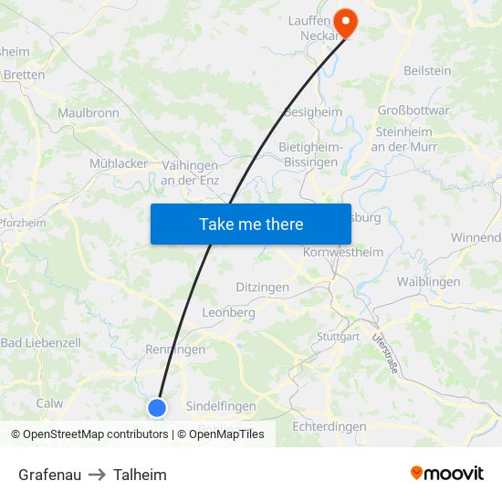 Grafenau to Talheim map